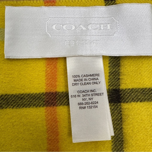 Coach | Yellow Plaid Fringed Cashmere Scarf - Picture 4 of 7